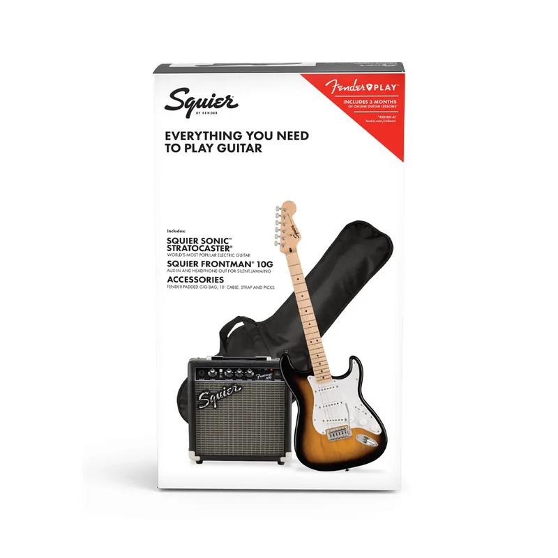 Carica immagine in Galleria Viewer, SQUIER Sonic Stratocaster Pack Sunburst con Battipenna Bianco GB 10G
