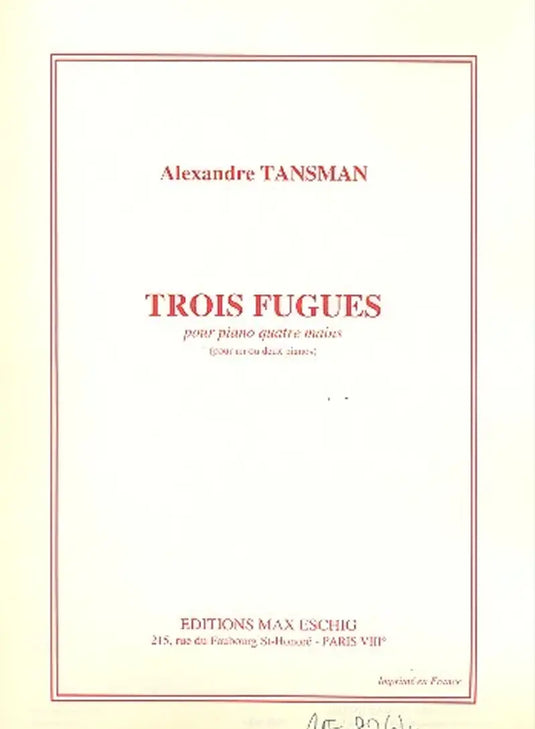 TASMAN - 3 Fugues Piano 4 Mains