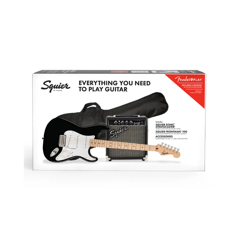 Carica immagine in Galleria Viewer, SQUIER Sonic Stratocaster Pack Nera con Battipenna Bianco GB 10G
