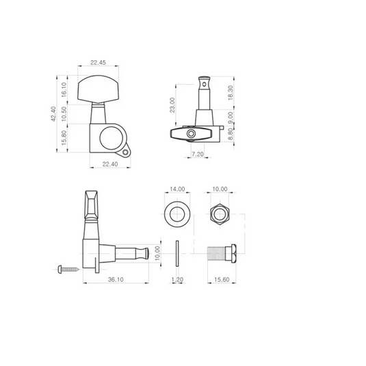 J01 GD – Set meccaniche L3+R3 per chitarra elettrica/acustica – Dorate
